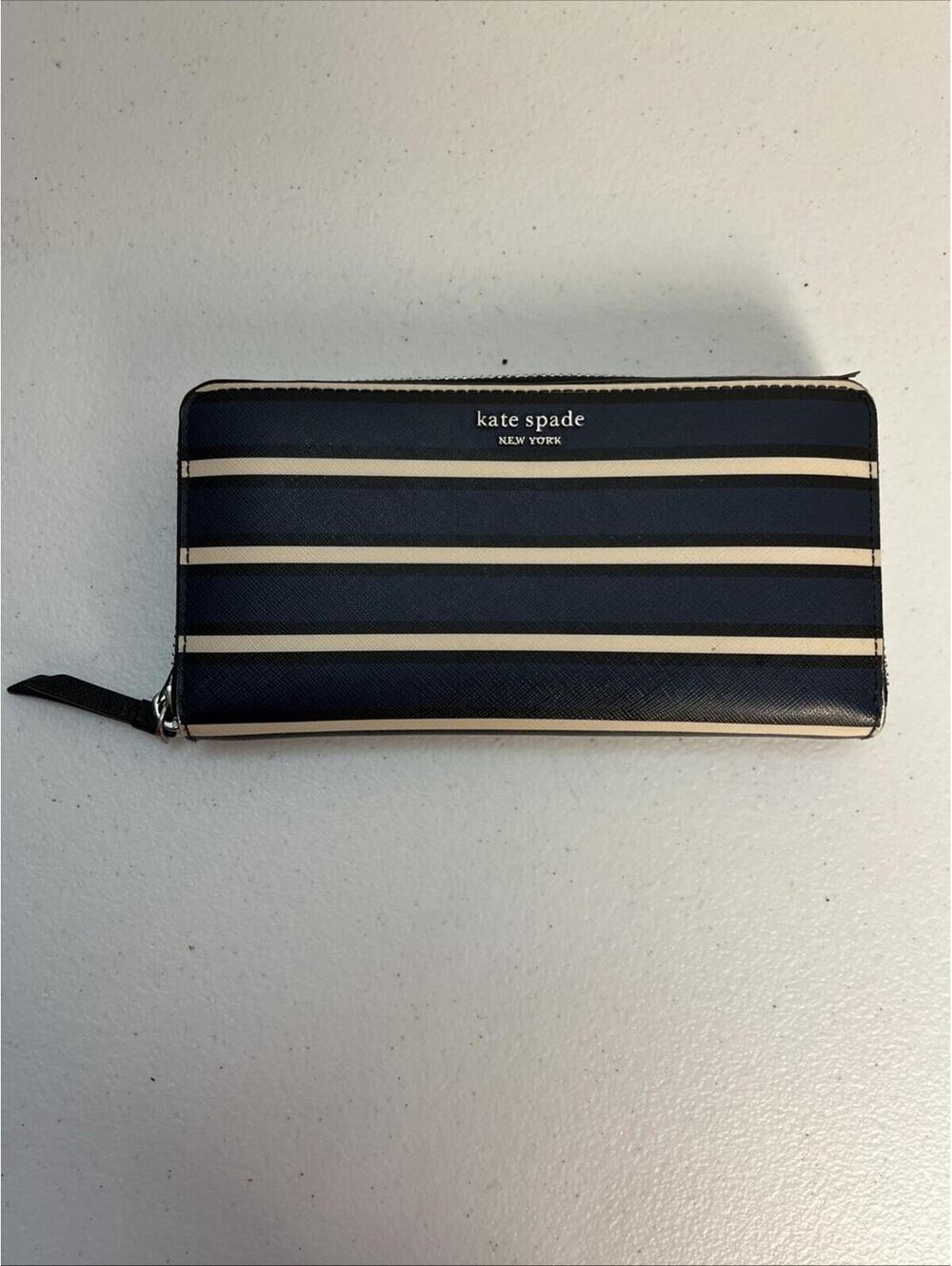 Kate Spade New York Cameron Large Continental Wallet - Navy/Cream/Black Striped